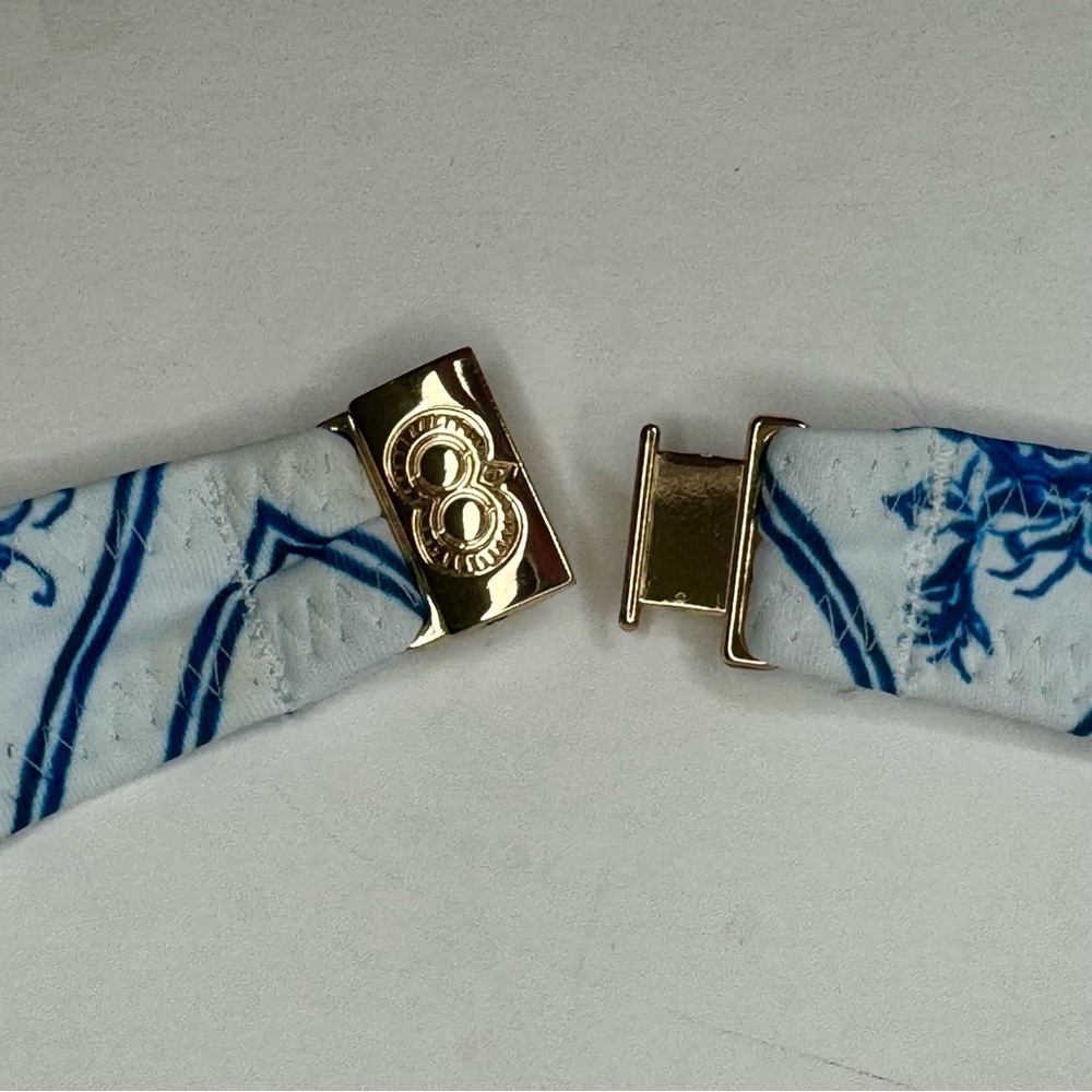 NWT CAROLINE CONSTAS Blue Toile Evie Bandeau Bikini Top Mykela Bikini Bottom LG - Picture 15 of 16